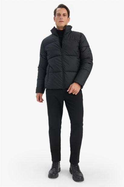 Su İtici Slim Fit Dar Kesim Dik Yaka Astarlı Fermuarlı Rüzgar Geçirmez Şişme Mont