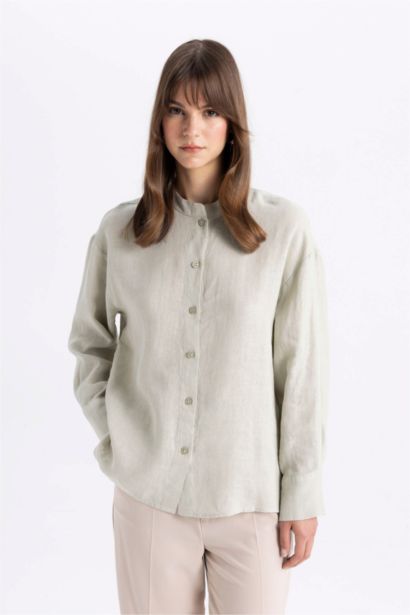 تونيك كتان كم طويل قصة مريحة