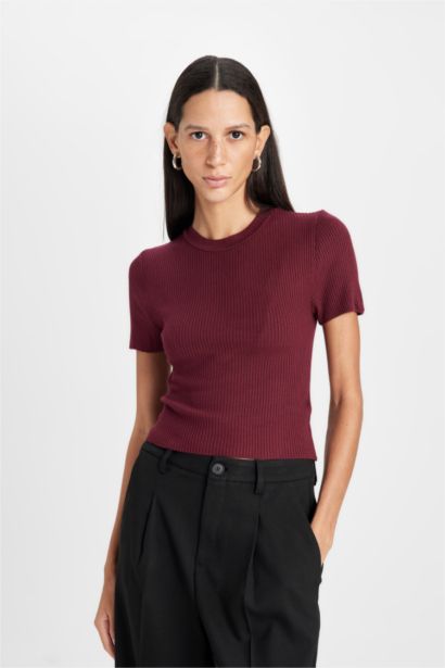 Basic Corduroy Knitted Crop Pullover