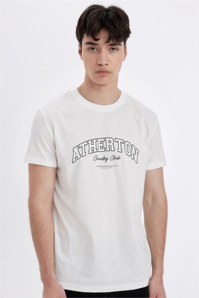 تيشيرت قطن سليم فيت مطبوع برقبة مستديرة