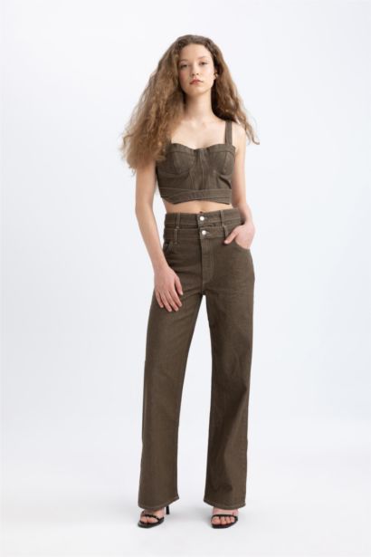 Blouse corset court en jean à bretelles