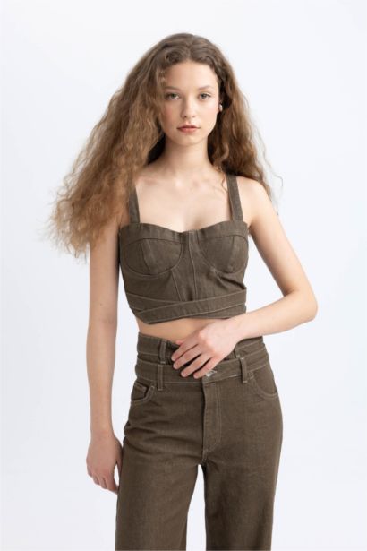 Blouse corset court en jean à bretelles