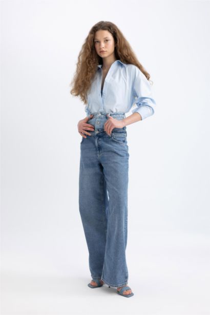 Pantalon Jean Large des Années 90 à Taille Haute et Jambes Longues