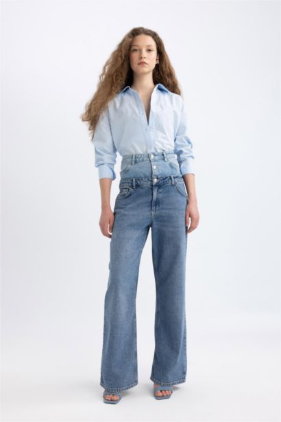 Pantalon Jean Large des Années 90 à Taille Haute et Jambes Longues