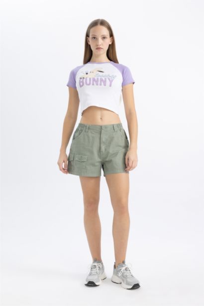 كروب توب نص كم سليم فيت مضلع برقبة مستديرة