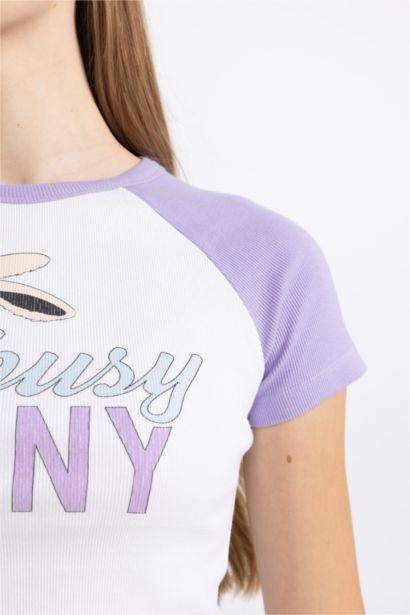 كروب توب نص كم سليم فيت مضلع برقبة مستديرة