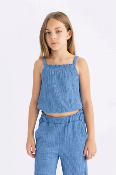 بلوزة بناتي قصة مريحة بحمالات بياقة مرن