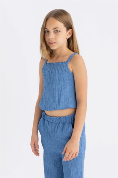 بلوزة بناتي قصة مريحة بحمالات بياقة مرن