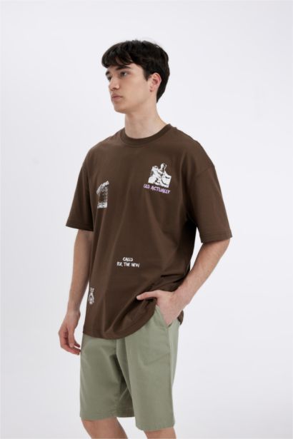 Comfort Regular Fit Rahat Kalıp Bisiklet Yaka Sırt Baskılı Kısa Kollu Tişört