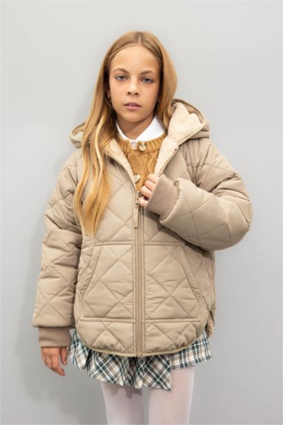Girl Double Sided Zippered Hooded Plush Jacket