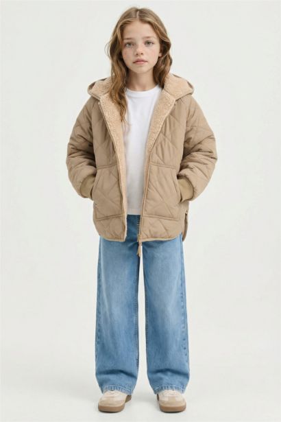 Girl Double Sided Zippered Hooded Plush Jacket