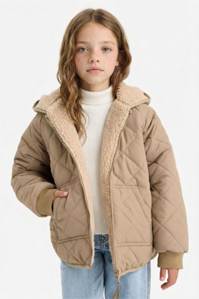 Girl Double Sided Zippered Hooded Plush Jacket