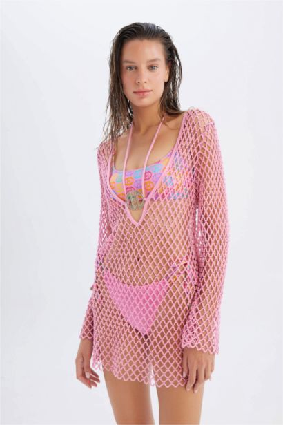 Declara x DeFacto File Uzun Kollu Mini Plaj Elbisesi