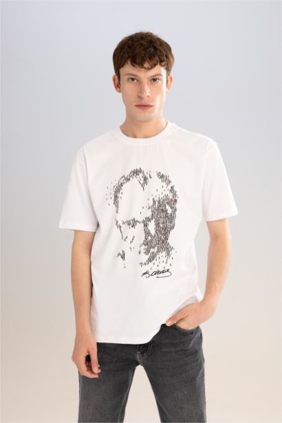 Regular Fit Crew Neck Ataturk Printed Short Sleeve T-Shirt