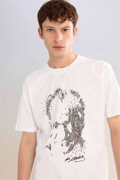 Regular Fit Crew Neck Ataturk Printed Short Sleeve T-Shirt