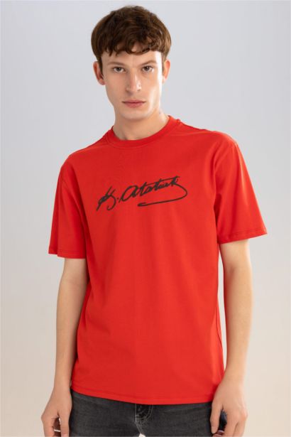 Regular Fit Crew Neck Ataturk Printed Short Sleeve T-Shirt