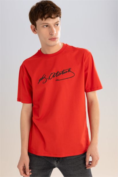 Regular Fit Crew Neck Ataturk Printed Short Sleeve T-Shirt