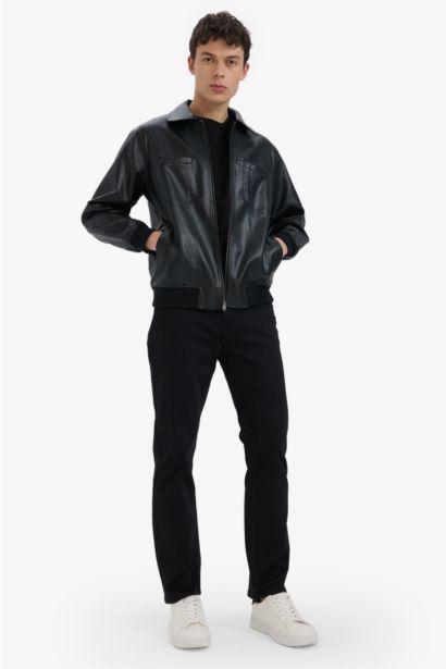 جاكيت جلد صناعي قصة عادية بياخة قميص