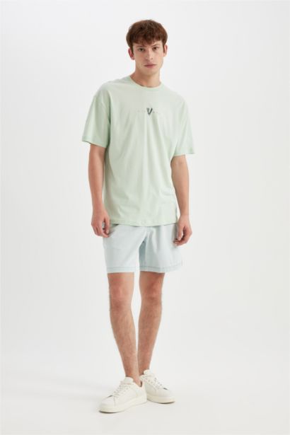 %100 Pamuk Vikings Boxy Fit Bisiklet Yaka Sırt Baskılı Kısa Kollu Tişört