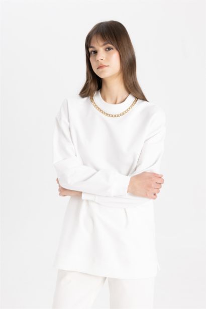 Tunique Sweatshirt coupe régulière à Col Rond