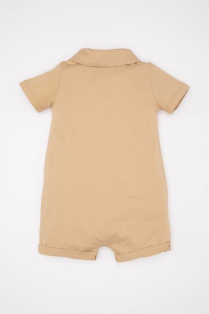 Erkek Bebek Palmiye Baskılı Kısa Kollu Tulum