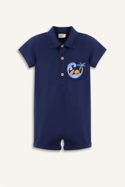 Combinaison à manches courtes et col polo avec imprimé palmier pour bébé garçon