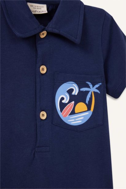 Combinaison à manches courtes et col polo avec imprimé palmier pour bébé garçon