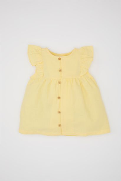 قميص بناتي بوبلين قصة عادية بياخة مستديرة