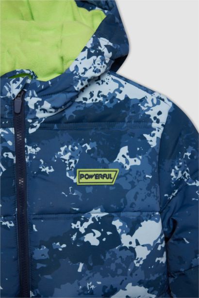 Boy Waterproof Hooded Patterned Polar Lined Puffer Jacket