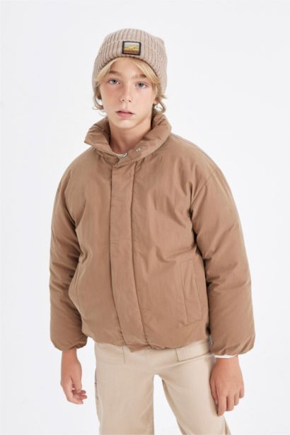 Boy Stand Collar Zippered Pocket Waterproof Puffer Jacket