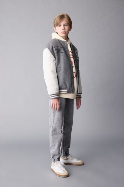 Boy College Collar Pocketed Bomber Jacket