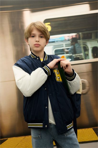 Boy Waterproof College Collar Bomber Jacket