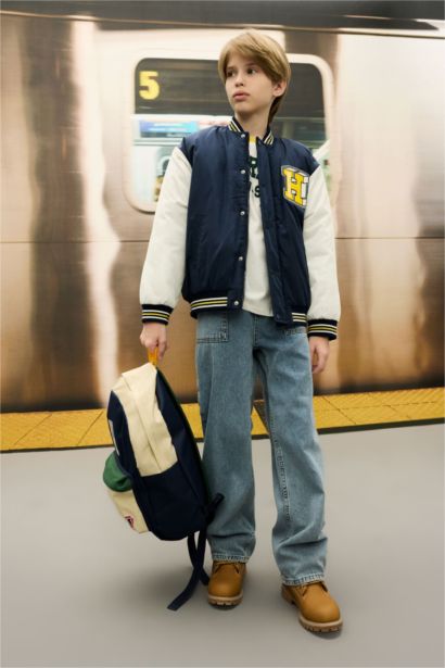 Boy Waterproof College Collar Bomber Jacket