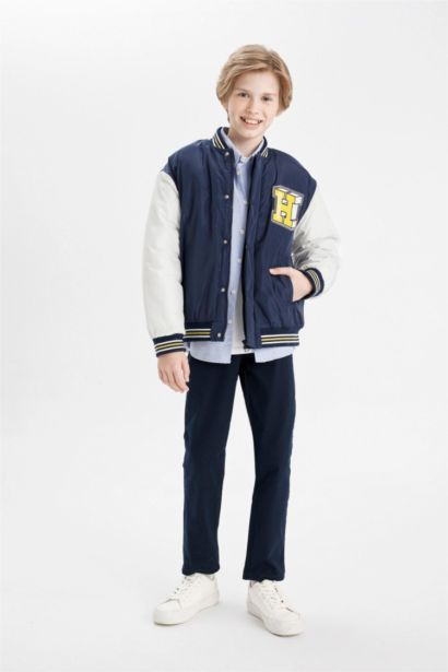 Boy Waterproof College Collar Bomber Jacket