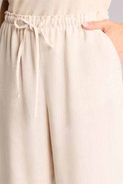 Wide Leg Double Pocket Striped Linen Blended Trousers