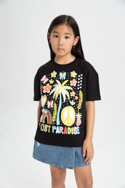 تيشيرت نص كم اوفر سايز بياقة مستديرة