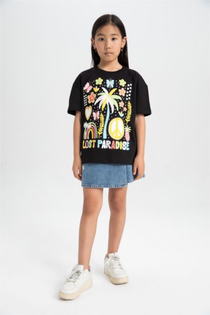 تيشيرت نص كم اوفر سايز بياقة مستديرة