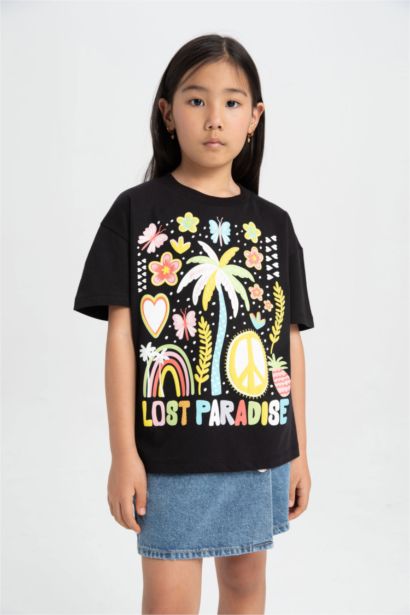 تيشيرت نص كم اوفر سايز بياقة مستديرة