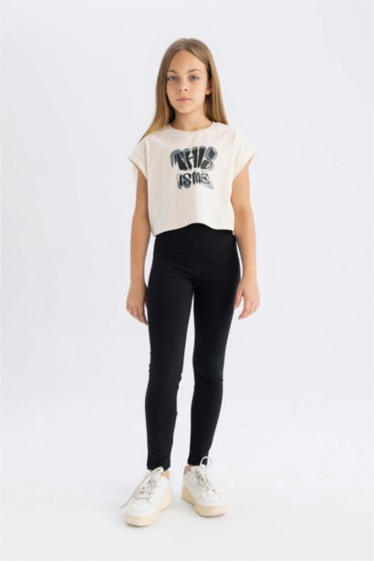 Girl Crew Neck Printed Short Sleeve T-Shirt