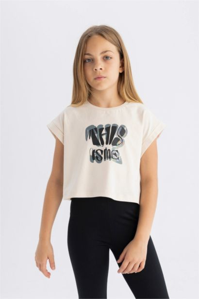 Girl Crew Neck Printed Short Sleeve T-Shirt