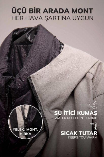 جاكيت قصة عادية بغطاء للرأس مقاوم للماء بسحاب من DeFactoFit