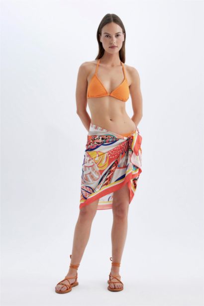 Paréo long en satin imprimé pour femme