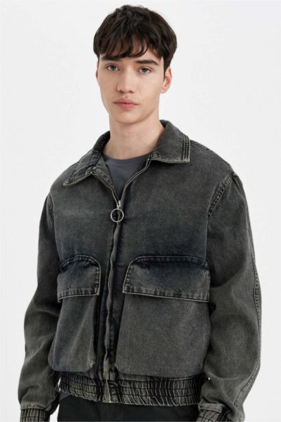 Relax Fit Fermuarlı Cepli Mevsimlik Baharlık Jean Ceket