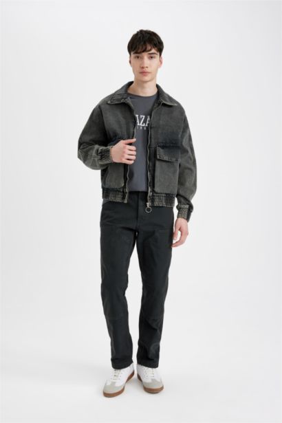 Relax Fit Fermuarlı Cepli Mevsimlik Baharlık Jean Ceket