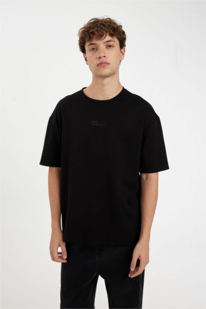 Comfort Regular Fit Rahat Kesim Bisiklet Yaka Ağır Kumaş Kısa Kollu Siyah Tişört