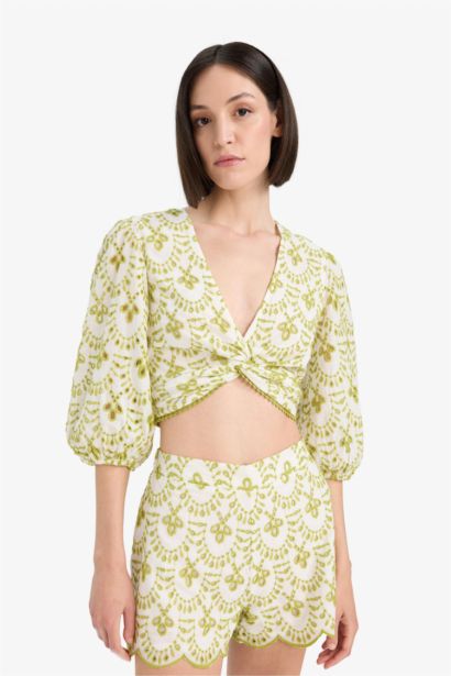 Desenli Nakışlı Brode Plaj Üstü-Fall in Love