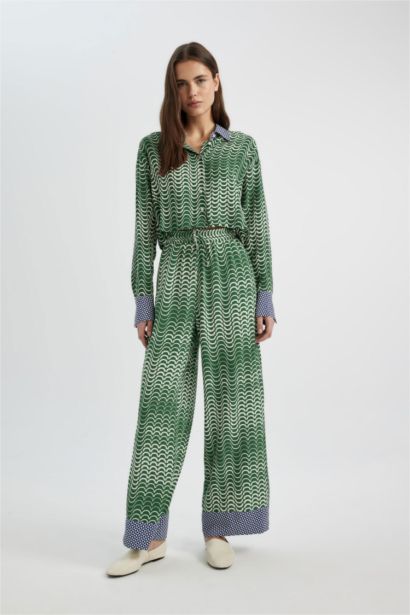 Wide Leg Patterned High Waist Long Trousers