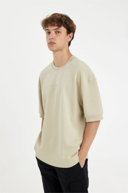 Loose Fit Bisiklet Yaka Baskılı Ağır Kumaş Pamuklu Kısa Kollu Tişört