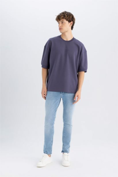 تيشيرت قصة فضفاضة قماش سميك بياخة مستديرة