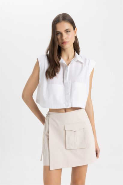 Gabardine High Waist Short Leg Shorts